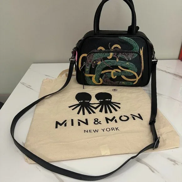 MIN & MON Marino Medium Crossbody Black Leather Bag NWOT - Picture 1 of 8